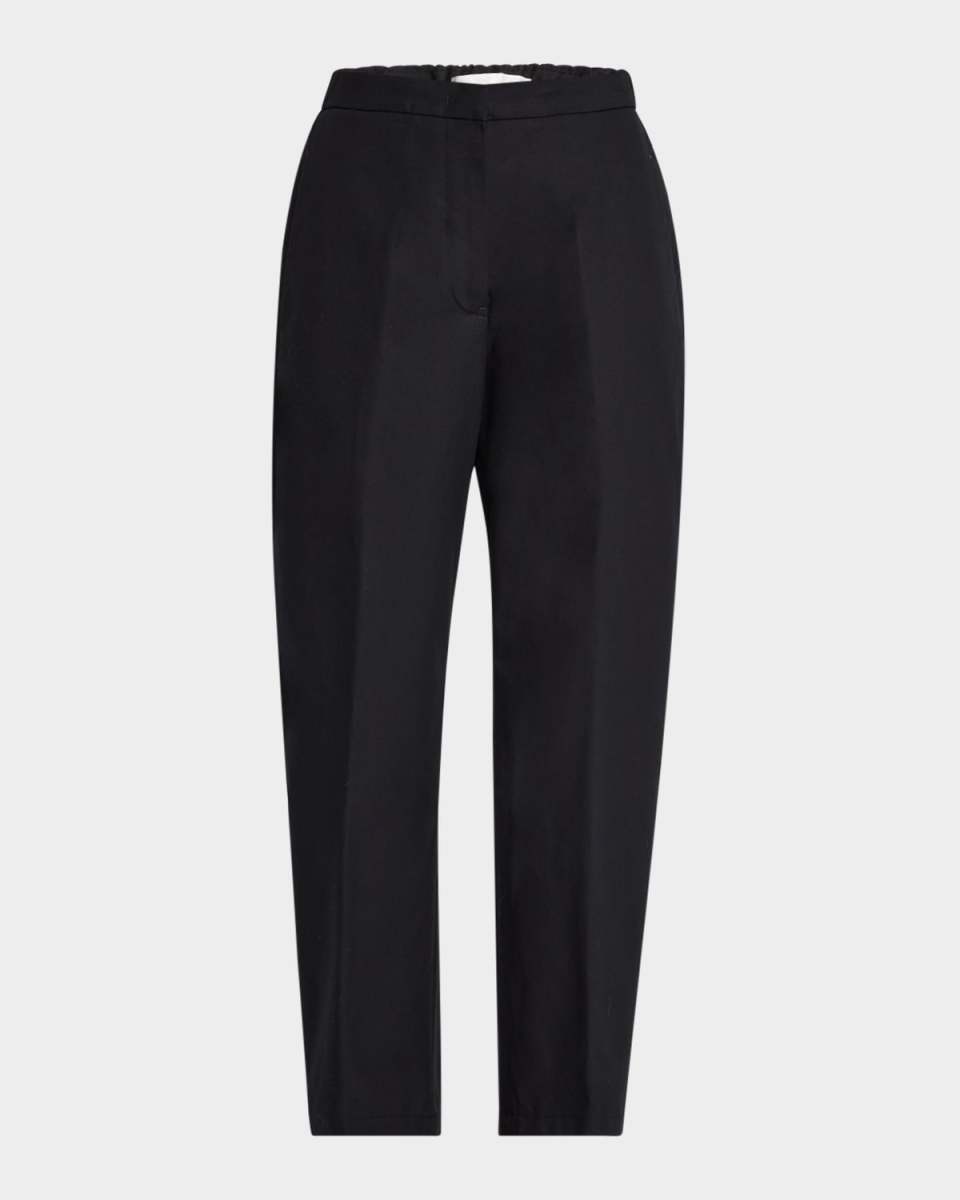 Mid-Rise Cotton Wide-Leg Ankle Trousers